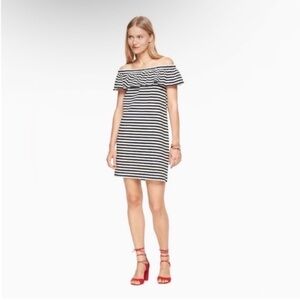 Kate Spade Stripe Off The Shoulder Black and White Striped Dress